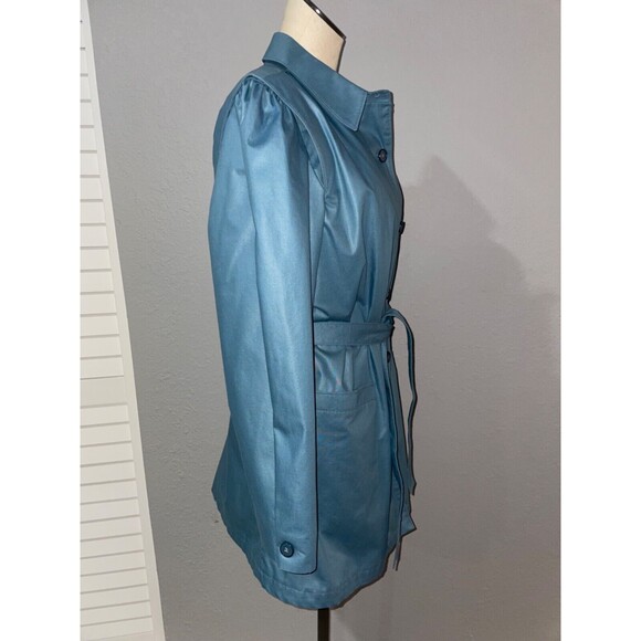 London Fog Women's Size 16 Vintage Blue Trench Coat made in USA - Picture 4 of 11